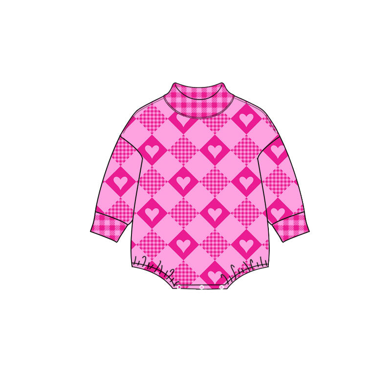 Preorder (moq 5) Baby Girls Hearts Checked Valentines Choker Rompers