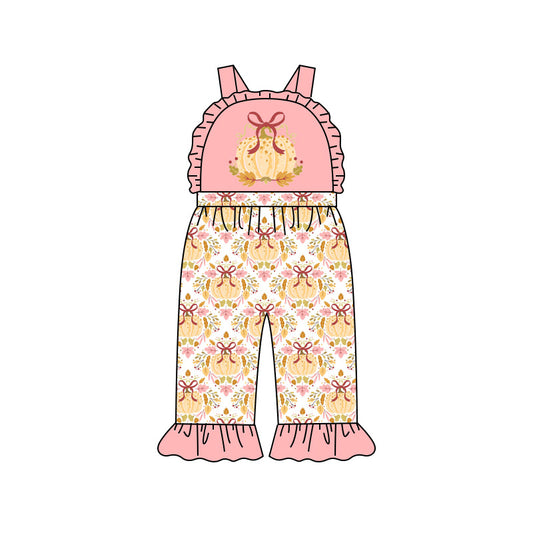 Preorder (moq 5)Baby Girls Strap Flowers Pumpkins Fall Ruffle Pant Jumpsuits