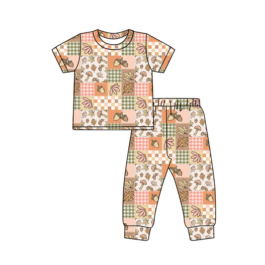 Preorder (moq 5)Baby Boys Short Sleeves Flowers Plaid Top Pant Pajamas Sets
