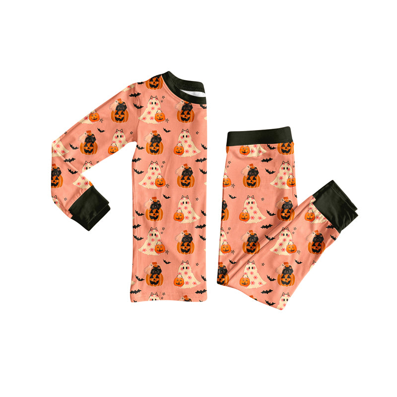 Preorder (moq 5)Baby Girls Long Sleeves Ghost Pumpkins Bats Top Pant Pajamas Clothes Set