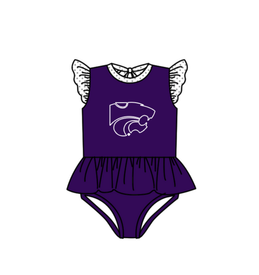 Preorder moq 5 Baby Girls Purple Flutter Sleeve Leopard Team Swimsuits