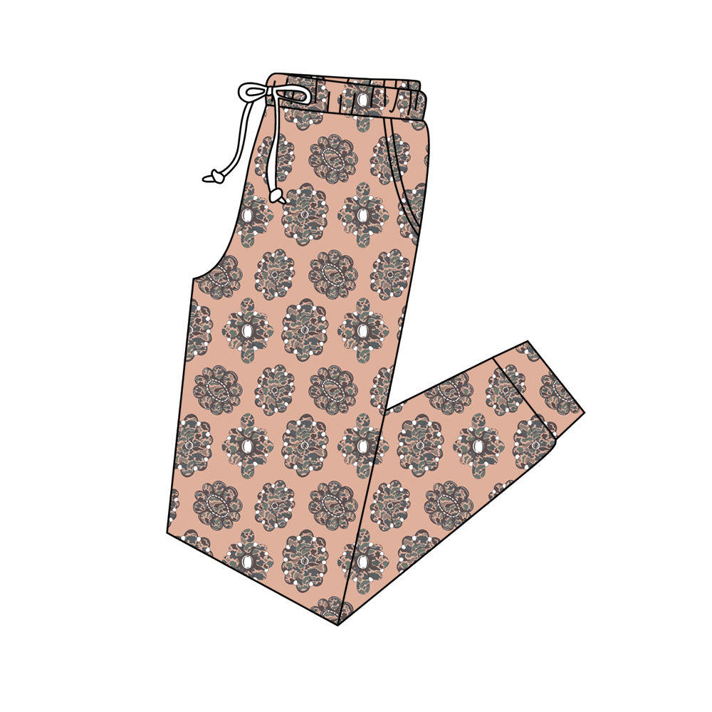 Preorder (moq 5)Adult Women Green Camo Turquoises Pockets Western Jogger Pants Bottom