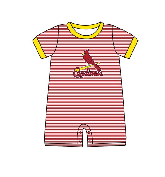 Preorder (moq 5)Baby Boys Short Sleeve Cardinals Stripe Team Rompers