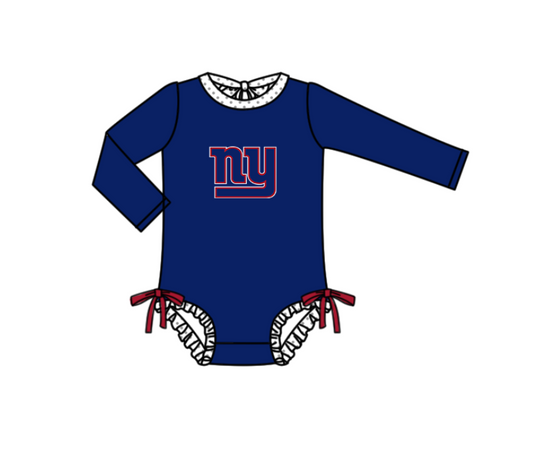 Preorder moq 5 Baby Girls Navy NY Long Sleeve Team Swimsuits