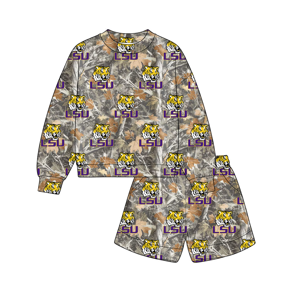 Preorder (moq 5) Baby Boys Leaves Camo Louisiana Top Pockets Short Team Clothes Sets