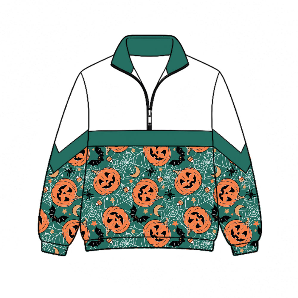 Preorder (moq 5)Baby Kids Ghosts Pumpkins Bats Halloween Zip Pullovers Top
