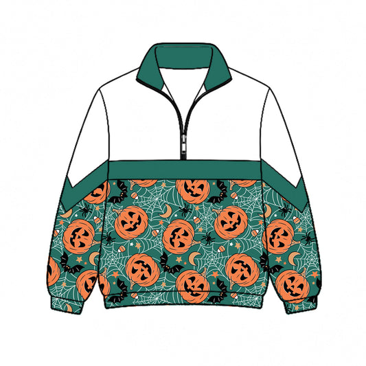 Preorder (moq 5)Baby Kids Ghosts Pumpkins Bats Halloween Zip Pullovers Top