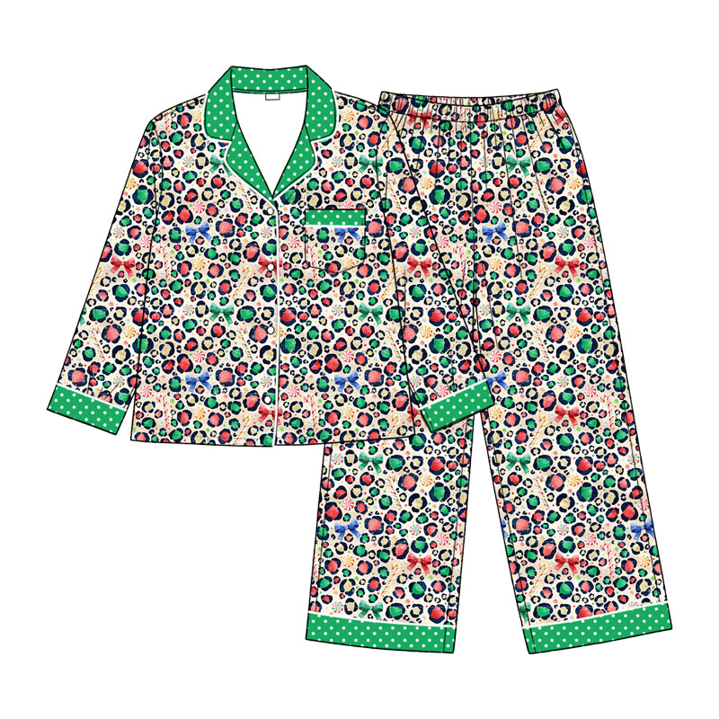 Preorder(moq 5) Girls Christmas Pajamas Set Long Sleeve Button Down Xmas Kids clothing set