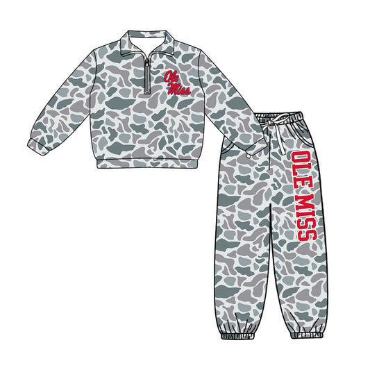Preorder(moq 5)Baby Boys Ole Miss Zip Pullover Pockets Pants Team Clothes Sets