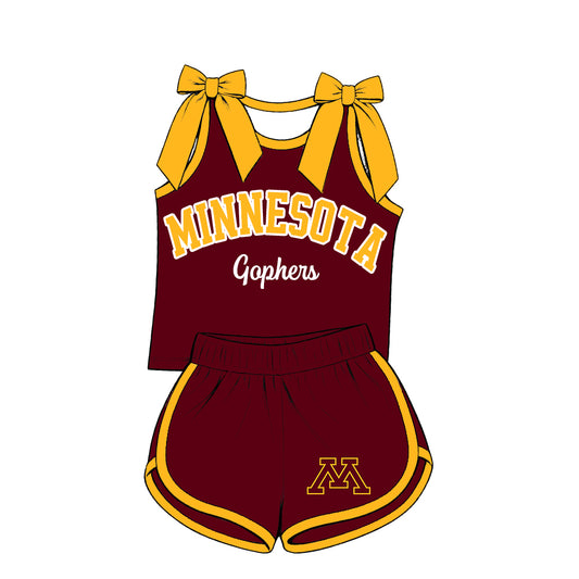 Preorder (moq 5) Baby Girls Yellow Bows Minnesota Vest Short Team Clothes Set