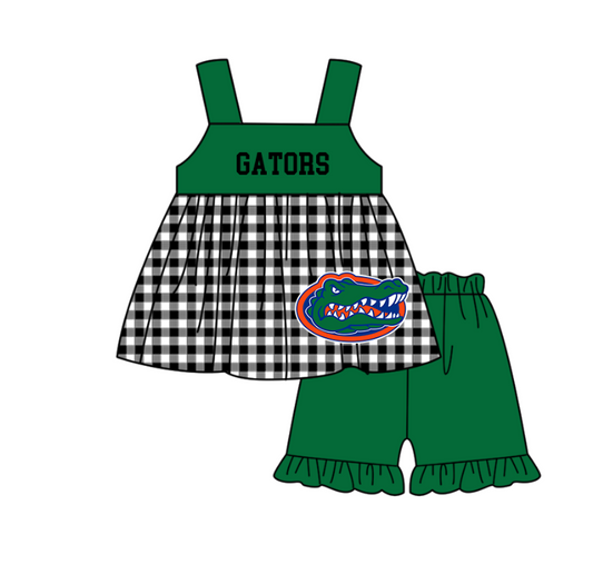 Preorder moq 5 Baby Girls Gators Tunic Ruffle Short Team Clothes Set