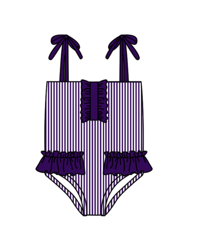 Preorder moq 5 Baby Girls Strap Purple Stripe Team Swimsuits