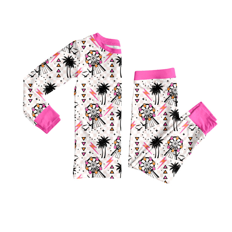 preorder(moq 5) Baby Girls Long Sleeves Pink Windmills Beach Top Pants Pajamas Set