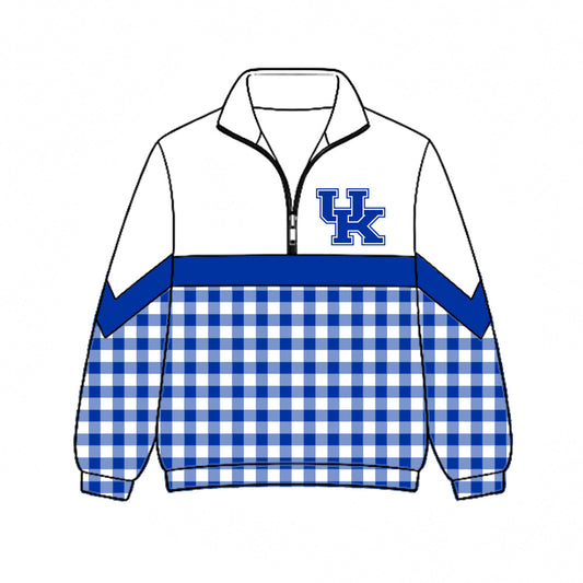Preorder (moq 5)Baby Boys Blue Checked UK Team Zip Pullovers Top