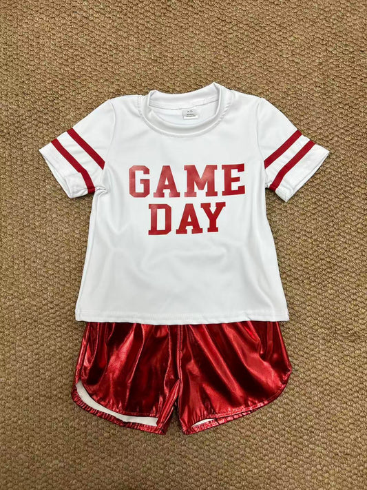 Baby Girls Vinyl Red Game Day Top Leather Shorts Team Active Set