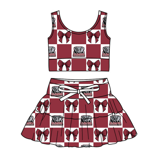 Preorder (moq 5)Baby Girls Alabama Elephants Bows Vests Skirt Shorts Team Clothes Sets