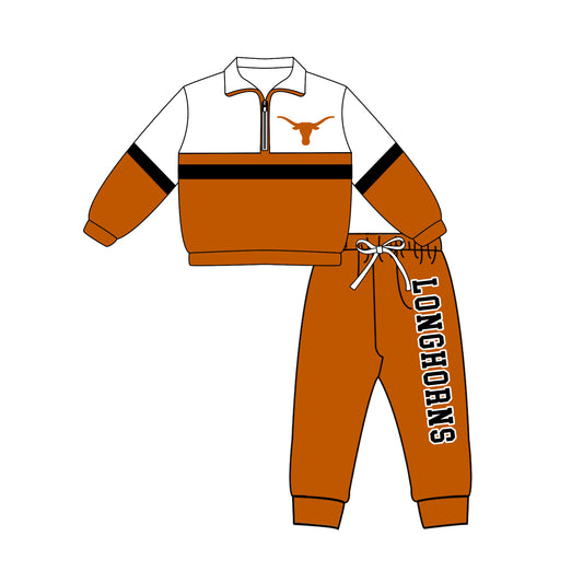 Preorder(moq 5)Baby Boys Longhorns Zip Pullover Pants Team Clothes Sets