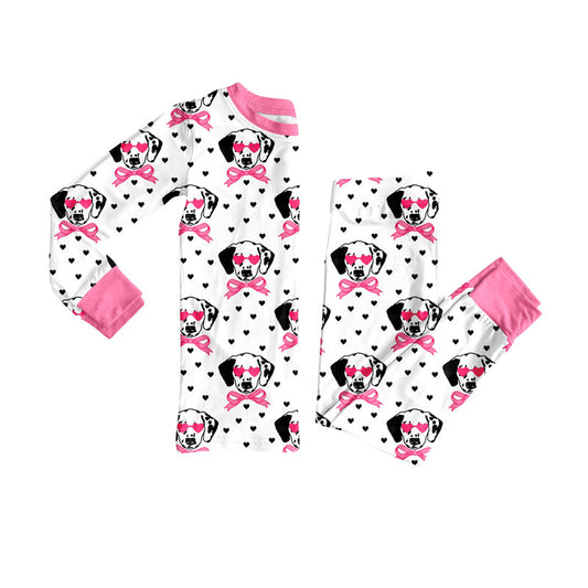 Preorder (moq 5)Baby Girls Hearts Dogs Bows Top Pants Valentine Pajamas Sets