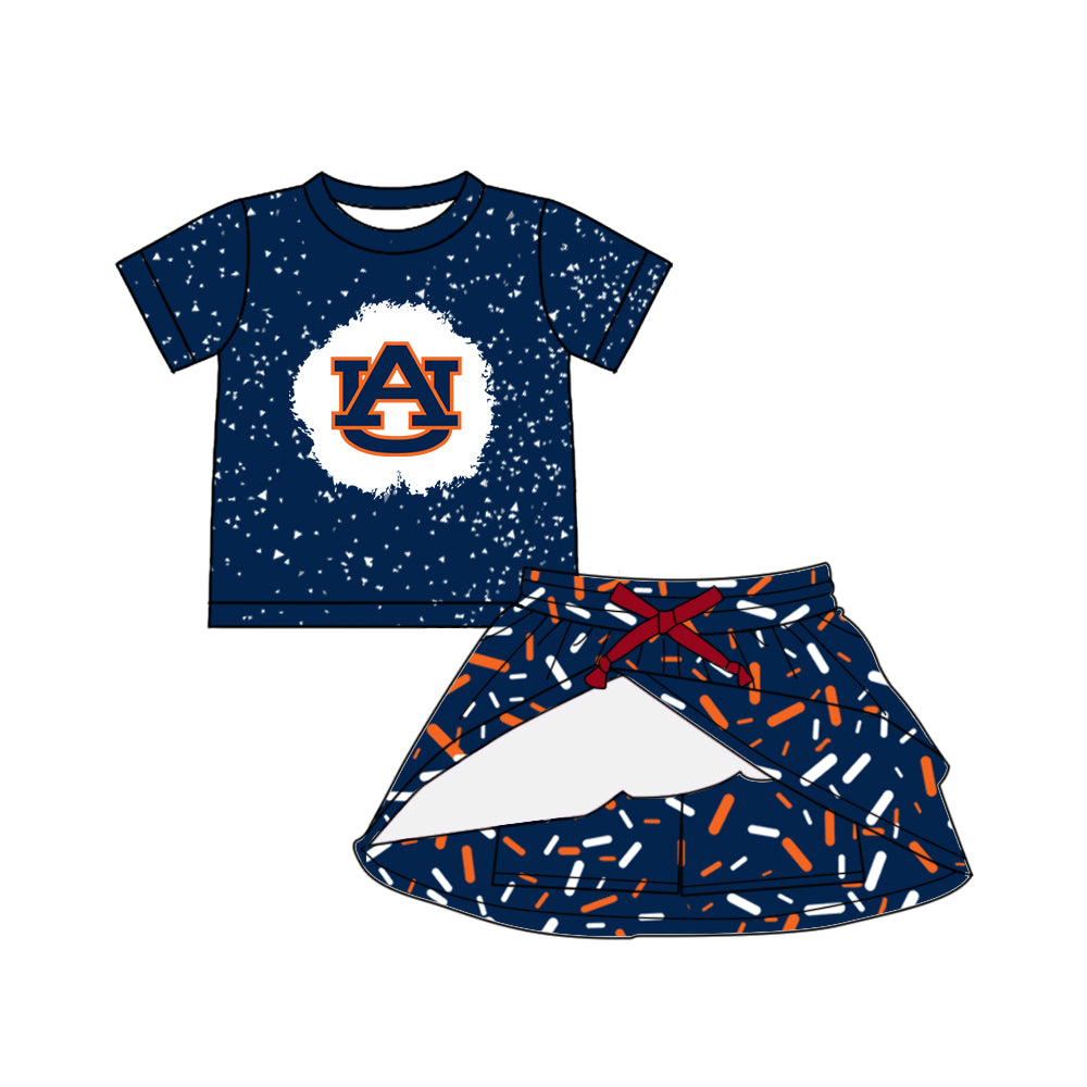 Preorder (moq 5)Baby Girls Navy Short Sleeves AU Top Drip Skirts Team Set