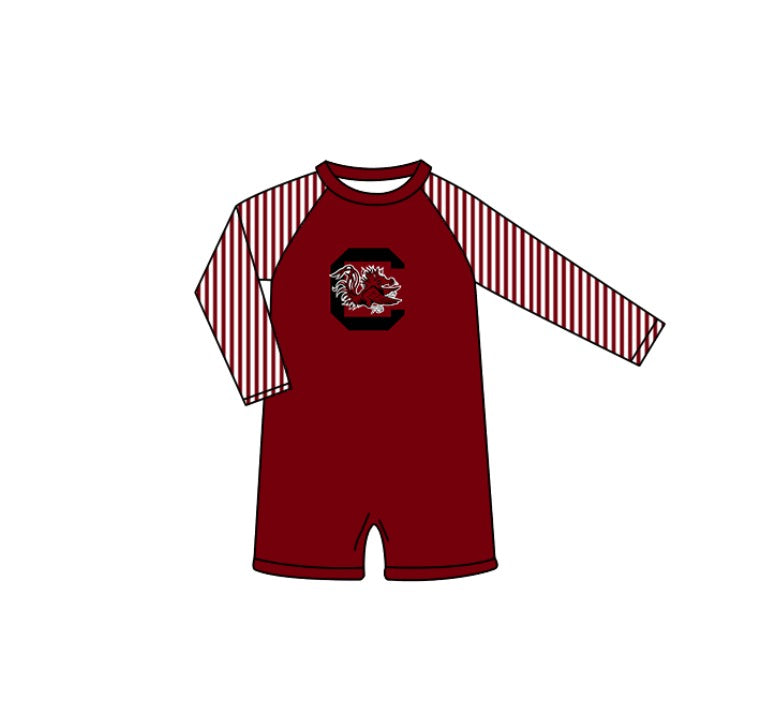 Preorder moq 5 Baby Boys Red Stripe Long Sleeve C Bulls Team Swimsuits