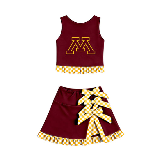 Preorder (moq 5) Baby Girls Minnesota Vest Bows Skirt Short Team Clothes Set