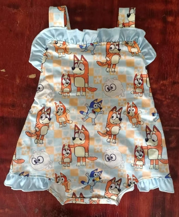 Preorder moq 5 Baby Girls Strap Cartoon Dogs Ruffle Rompers