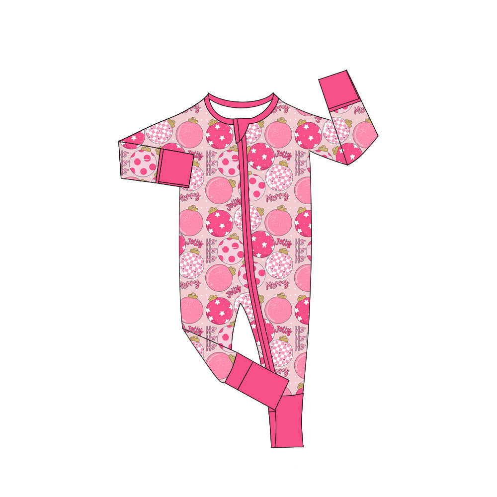 Preorder(moq 5)Baby Girls Christmas Pink Disco Zipper Footie Rompers