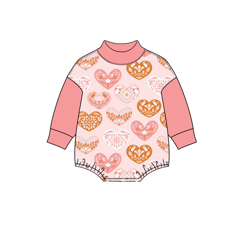 Preorder moq 5 Baby Girls’ Dusty Pink Heart & Floral Print Romper