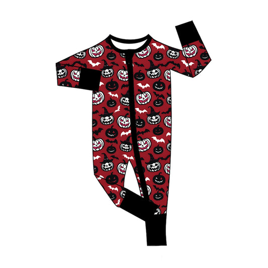 Preorder (moq 5)Baby Boys Bats Ghost Pumpkins Halloween Two Way Zip Convertible Rompers