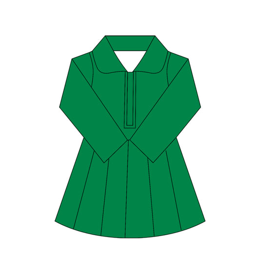 Preorder moq 10 Baby Girls Green Long Sleeves Zipper Activity Wear Yoga Knee Length Dresses