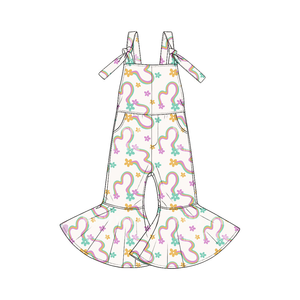 Pre-order(moq5)  Cute Girls Easter Sleeveless Tie Strap Flared Jumpsuit with Pockets
