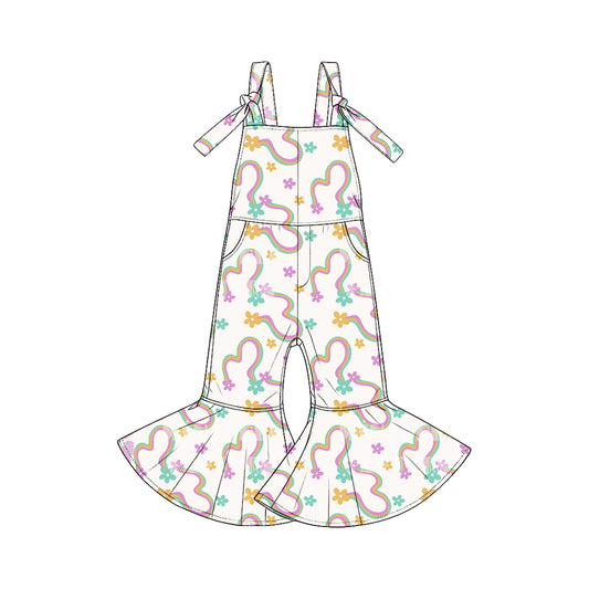 Pre-order(moq5)  Cute Girls Easter Sleeveless Tie Strap Flared Jumpsuit with Pockets