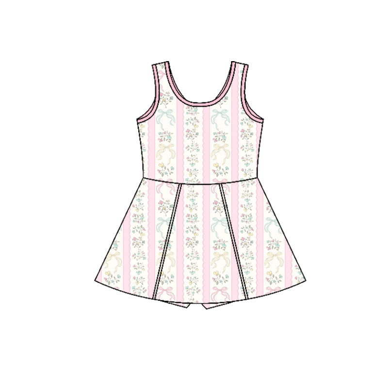 Preorder(moq 5) Baby Girls Pink Bows Flowers Stripes Shorts Knee Length Dresses