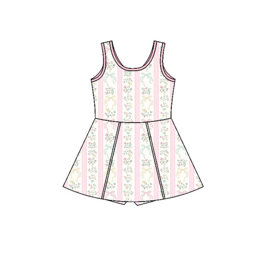 Preorder(moq 5) Baby Girls Pink Bows Flowers Stripes Shorts Knee Length Dresses