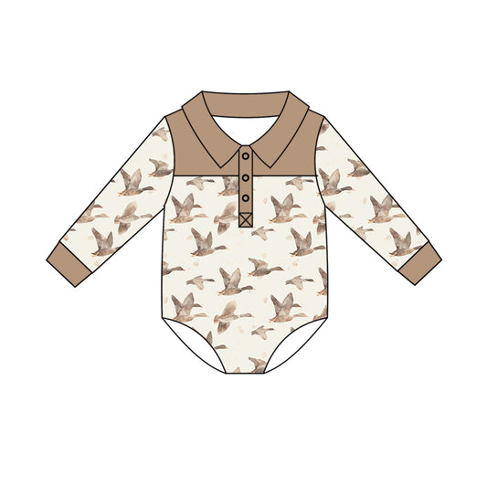 Preorder (moq 5)Baby Boys Long Sleeve Ducks Button Hunting Rompers