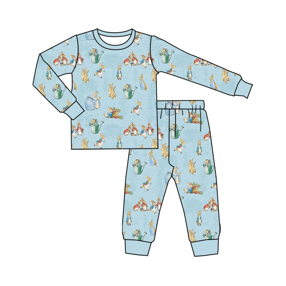 Preorder (moq 5) Baby Boy Clothes Vintage Easter Bunny Garden Print Long Sleeve Cuff Pajama Set