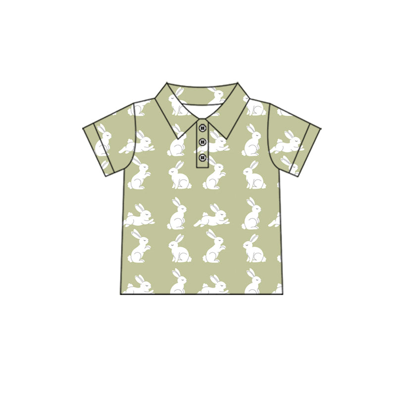 Pre-order(moq5) Boys Clothes High-Quality Easter Bunny Print Short Sleeve Polo Shirt