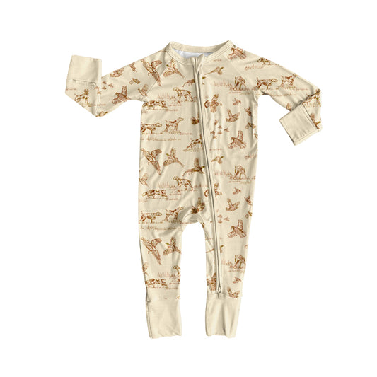 Preorder (moq 5)Baby Boys Long Sleeve Dogs Ducks Hunting Two Way Zip Convertible Rompers