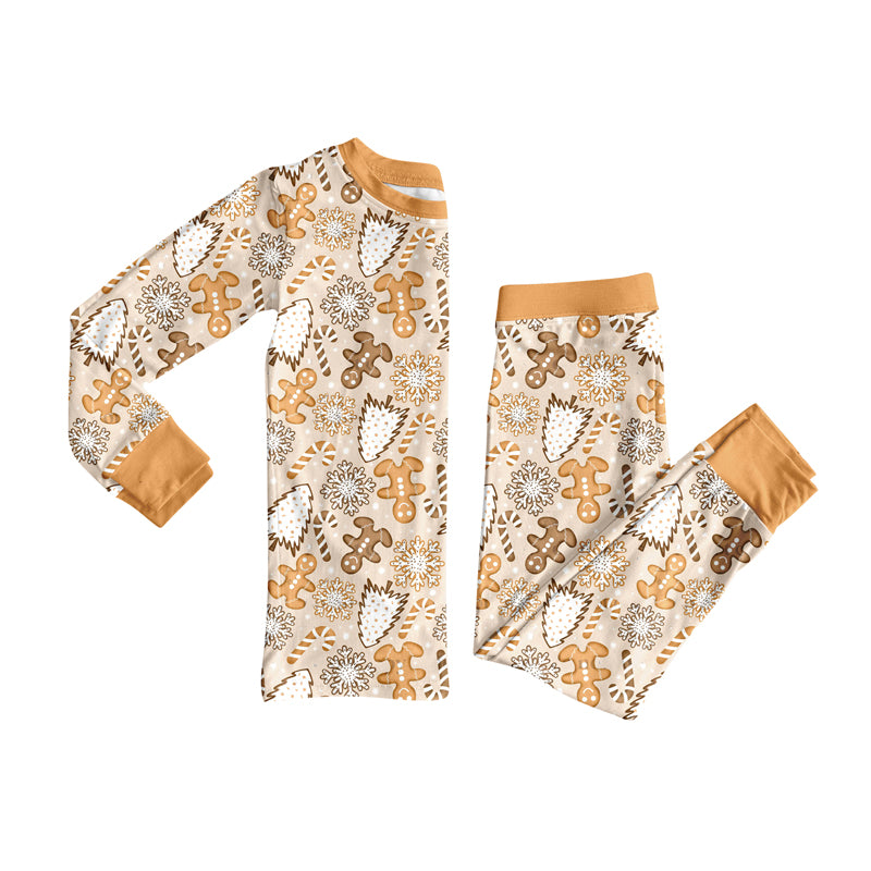 Preorder (moq 5)Baby Girls Long Sleeves Gingerbread Trees Top Pant Pajamas Set