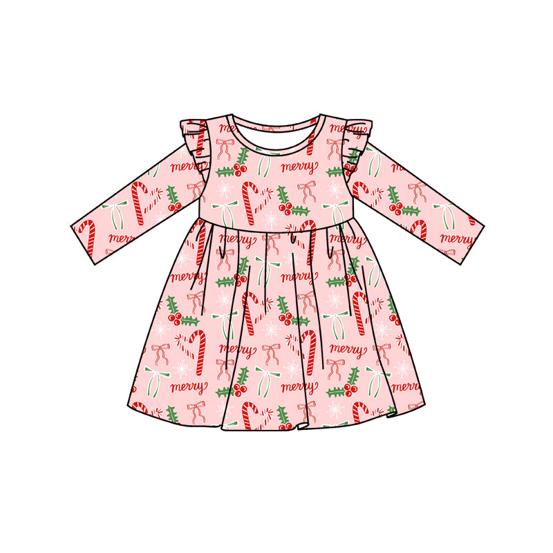 Preorder (moq 5)Baby Girls Candy Cane Christmas Knee Length Dresses