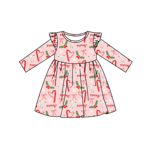 Preorder (moq 5)Baby Girls Candy Cane Christmas Knee Length Dresses