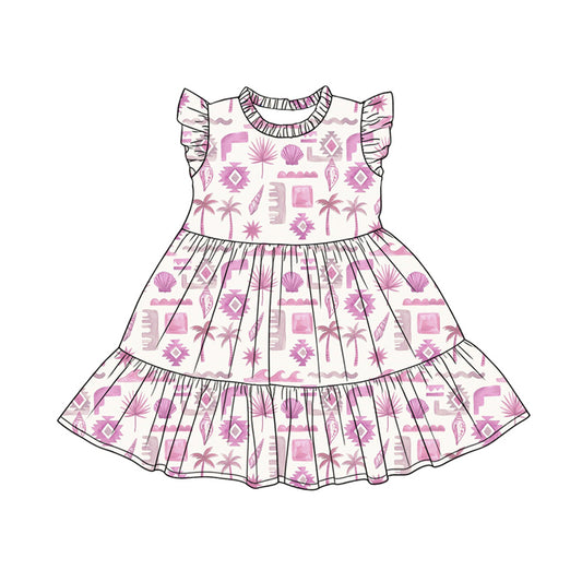 Preorder (moq 5)Baby Girls Flutter Sleeve Aztec Beach Patchwork Knee Length Dresses
