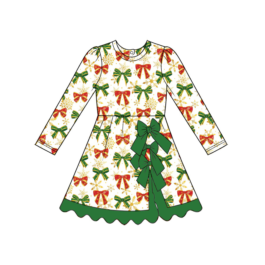 Preorder(moq 5) Toddler Girls Christmas Dress O-Neck Santa Gingerbread Print Long Sleeve Kids Party Dress