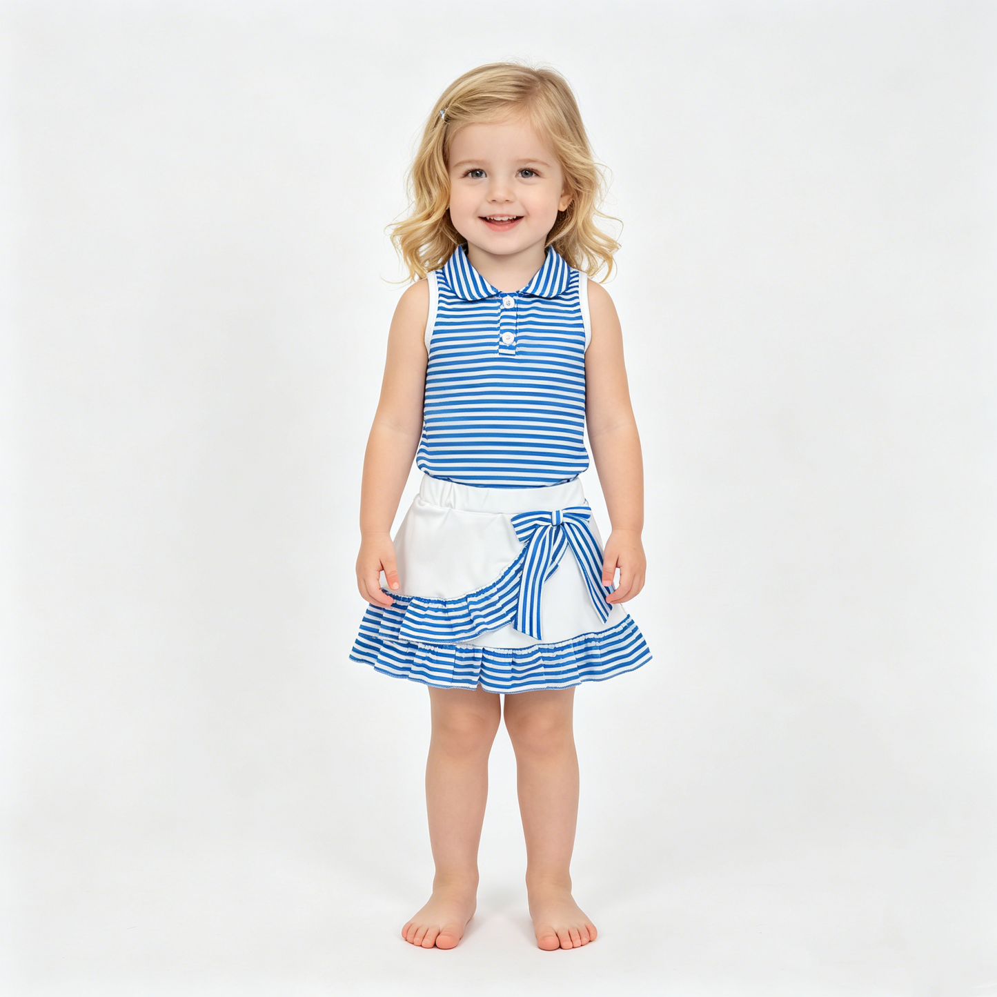 Baby Girls Blue Stripe Button Top Ruffle Skirt Shorts Yoga Active Clothes Sets