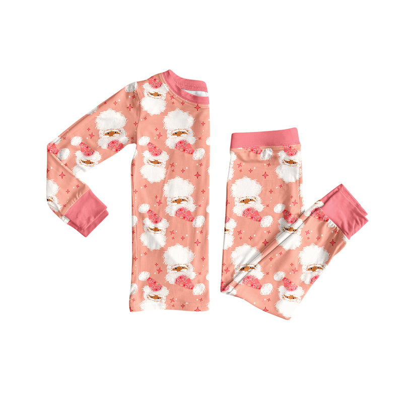 Preorder (moq 5)Baby Girls Peach Long Sleeves Santa Plaid Top Pants Pajamas Sets