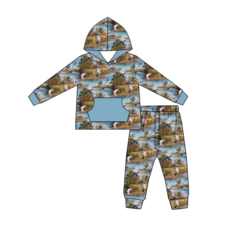 Preorder (moq 5)Baby Boys Ducks Pocket Hoodies Top Jogger Pants Hunting Clothes Set