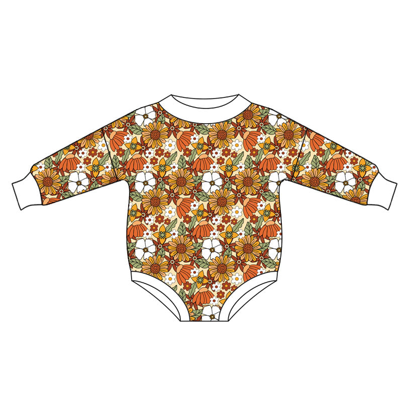 Preorder (moq 5)Baby Girls Long Sleeve Colorful Flowers Fall Rompers