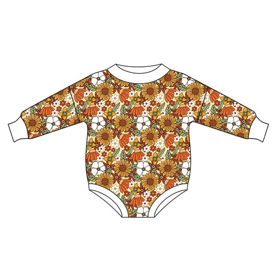 Preorder (moq 5)Baby Girls Long Sleeve Colorful Flowers Fall Rompers