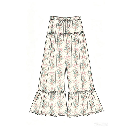 Preorder (moq 5)Baby Girls Bows Flowers Checked Bell Bottom Pants