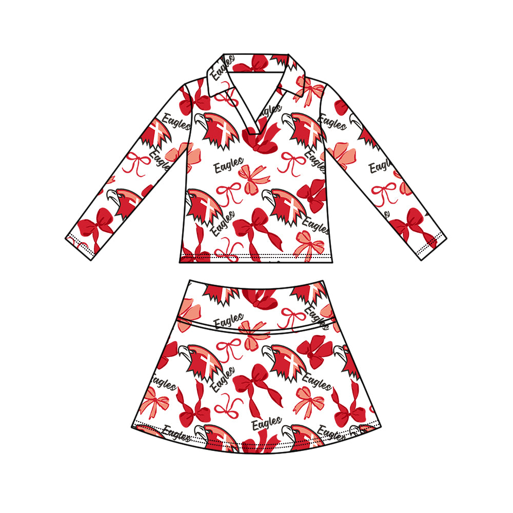 Preorder (moq 5)Baby Girls Bows Eagles Top Skirt Short Team Clothes Set